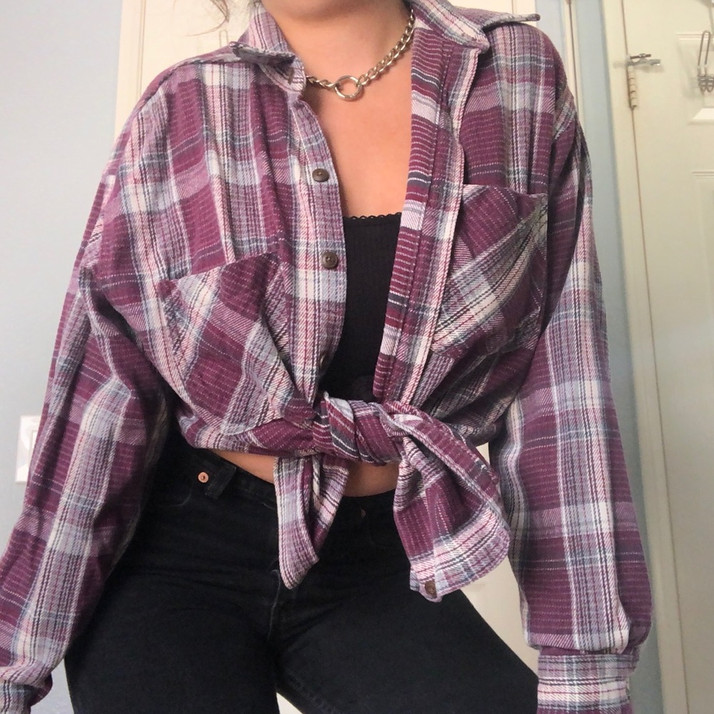 oversized red and grey flannel